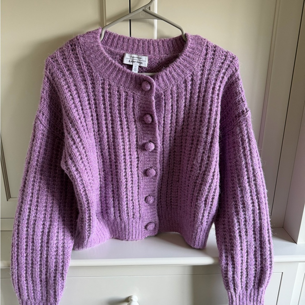 & Other Stories Lavender  Wool Knit Glitter Cardigan Sweater